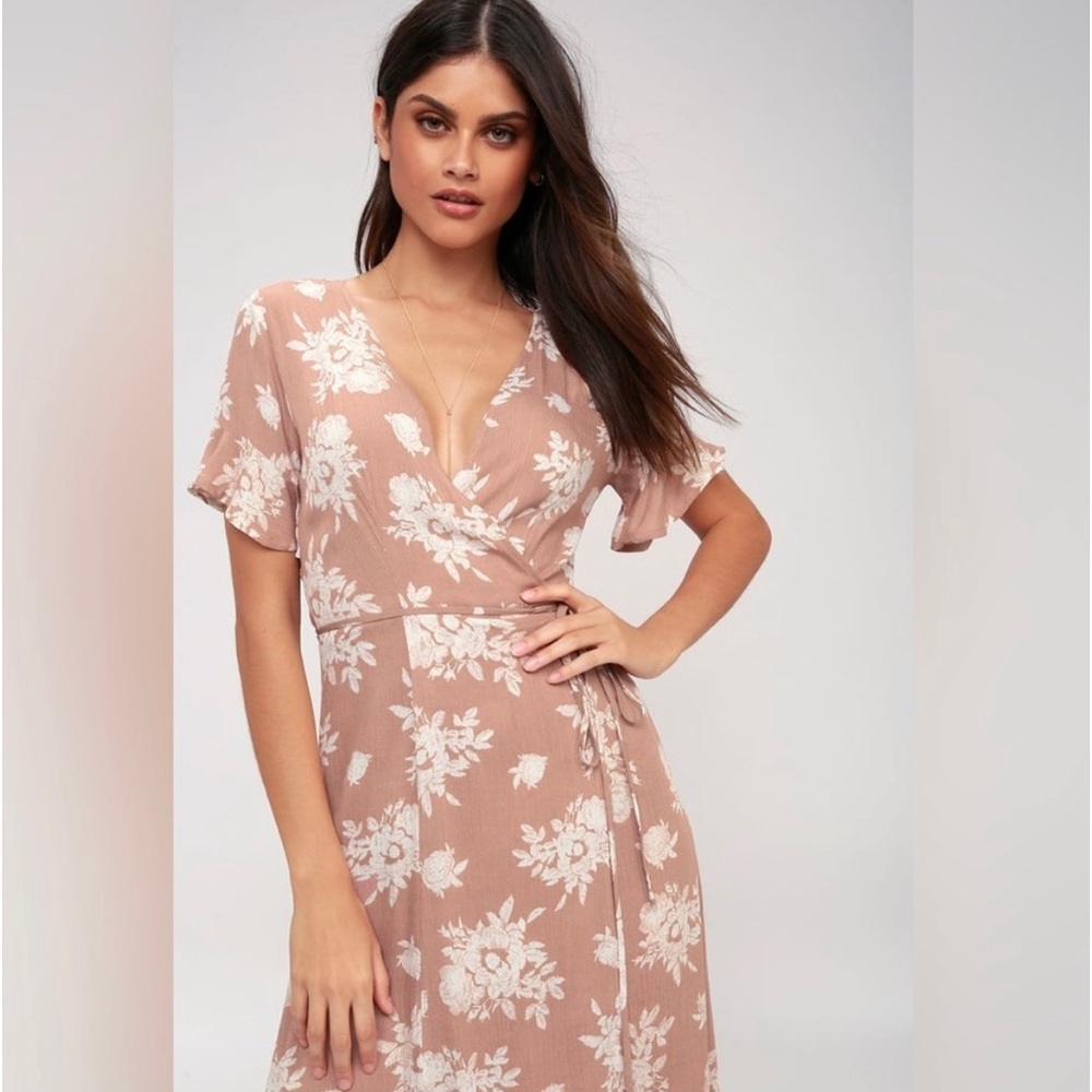 Lulus Posy for a Picture Mauve Pink Floral Wrap Maxi Dress